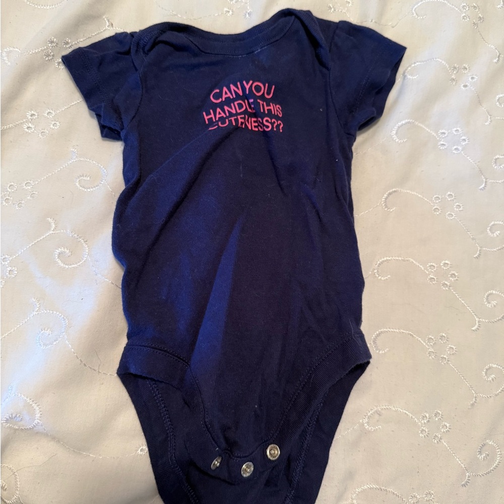 The Children's Place Dark Blue Bodysuit with Pink Text